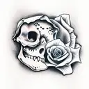 cuddling skeletons with florals tattoo design idea