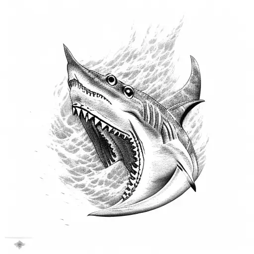 tribal shark with waves tattoo design idea