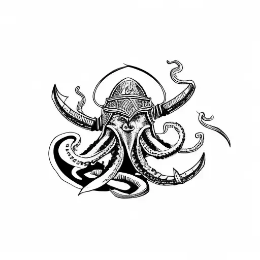 viking warrior slaying a giant octopus  tattoo design idea