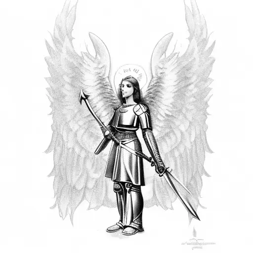 angel Joan of arc with sword  tattoo design idea