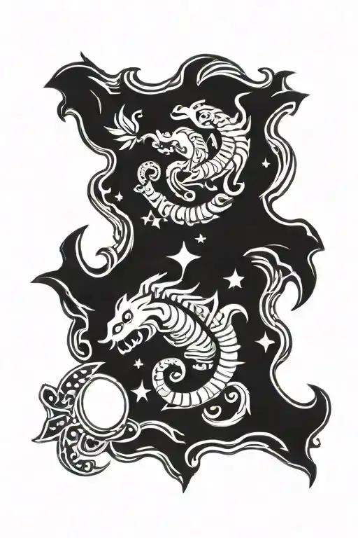 aquarius and scorpio zodiac sign tattoo design idea