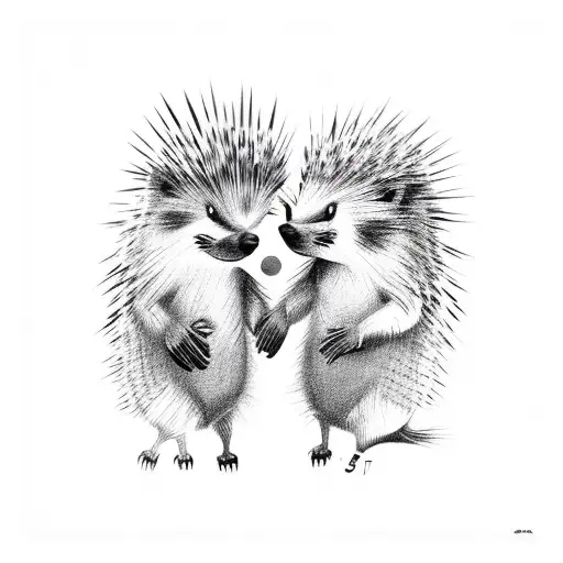 two porcupines holding hands tattoo design idea
