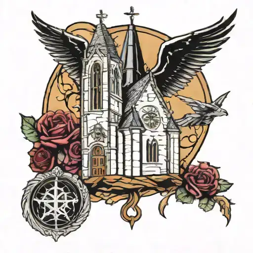 rock of ages gothic church tattoo design idea