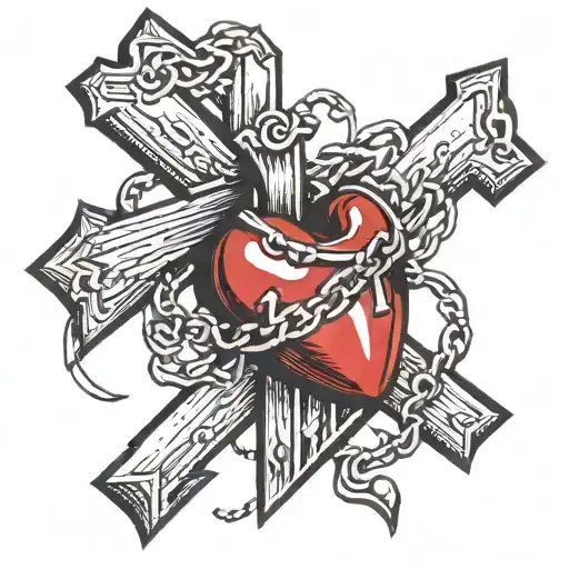 heart chained to cross tattoo design idea