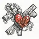 heart chained to cross tattoo design idea