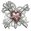 heart chained to cross tattoo design idea