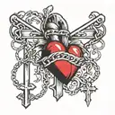 heart chained to cross tattoo design idea