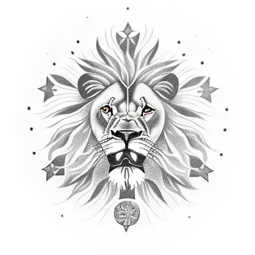 Lion, flower, scripture, stars, clouds, clock tattoo design idea