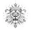 Lion, flower, scripture, stars, clouds, clock tattoo design idea