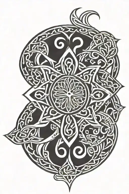 Celtic badge, USA flag, Gaelic quote, Arabic quote tattoo design idea