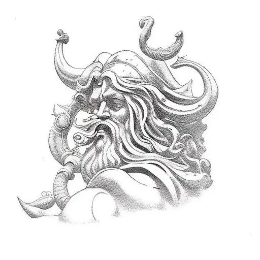 Design a hand tattoo in the style of Jay Alvarez's tattoos. The tattoo is to depict the statue of Neptune from Gdansk tattoo design idea