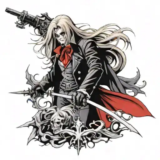 Alucard is the main character of the cult anime series "Hellsing". He is a vampire who works for the Hells organization tattoo design idea