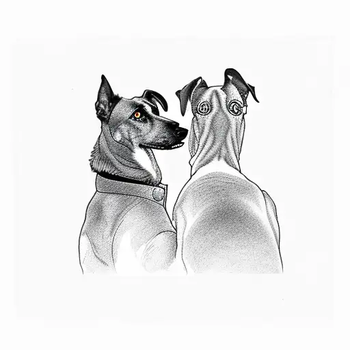  the silhouette of two greyhounds and a pug with a heart  tattoo design idea