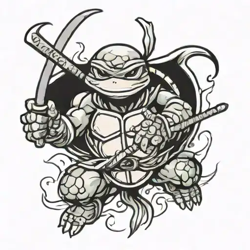 black and white color ninja turtle tattoo design idea