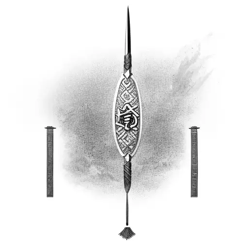 A calligraphy brush transforming into a spear, symbolizing the client's love for Chinese culture and the martial aspect of the three kingdoms tattoo design idea