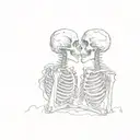 Write “And if you go, I wanna go with you. And if you die, I wanna die with you.” cursive surrounding kissing skeletons tattoo design idea