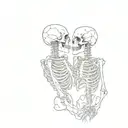 Write “And if you go, I wanna go with you. And if you die, I wanna die with you.” cursive surrounding kissing skeletons tattoo design idea