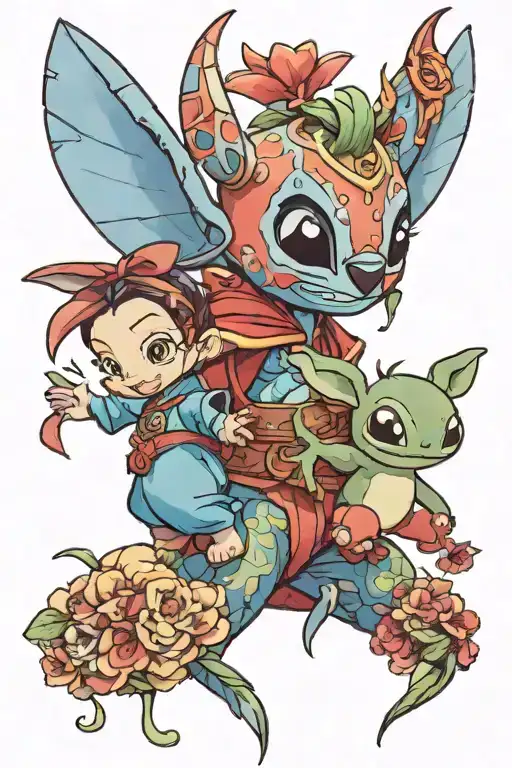 God, child, dnd, Lilo and Stitch tattoo design idea