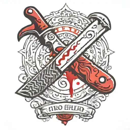 butcher knife with blood and sharpening steel tattoo design idea