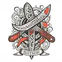 butcher knife with blood and sharpening steel tattoo design idea