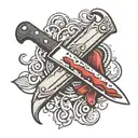 butcher knife with blood and sharpening steel tattoo design idea