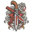 butcher knife with blood and sharpening steel tattoo design idea