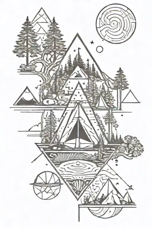 nature camping scene tattoo design idea