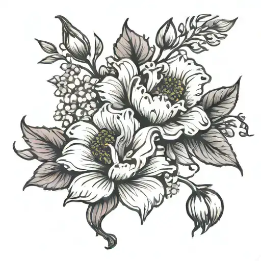 November July January birth flowers tattoo design idea
