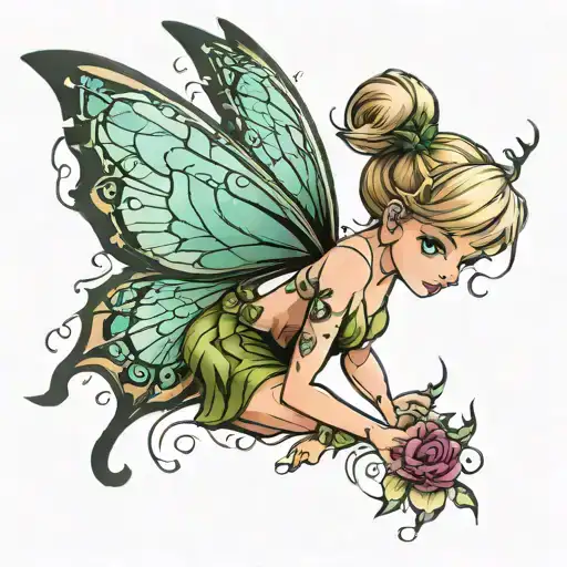 tinker bell butterfly fire tattoo design idea