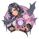 black straight hair latina girl with pink highlights dressed in black holding a purple orb valorant reyna tattoo design idea