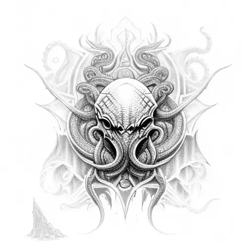 intricate Cthulhu tattoo destroying a ship tattoo design idea