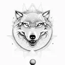 A dotwork tattoo of a golf ball transformed into a wolf, with satanic symbols incorporated tattoo design idea