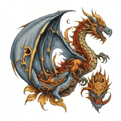 create a tattoo design that has fantasy dragons and displays deep and meaningful images for family, strength, self aware tattoo design idea