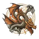 create a tattoo design that has fantasy dragons and displays deep and meaningful images for family, strength, self aware tattoo design idea