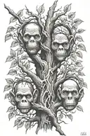 leafless tree and see/speak/hear no evil speak no evil tattoo design idea