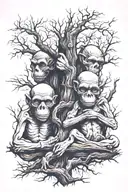 leafless tree and see/speak/hear no evil speak no evil tattoo design idea