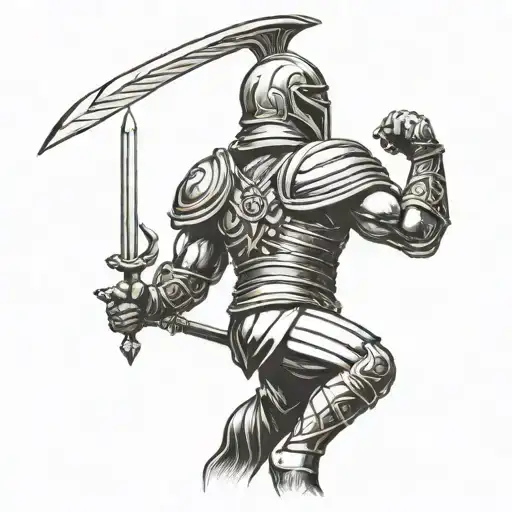 gladiator standing triumphantly tattoo design idea