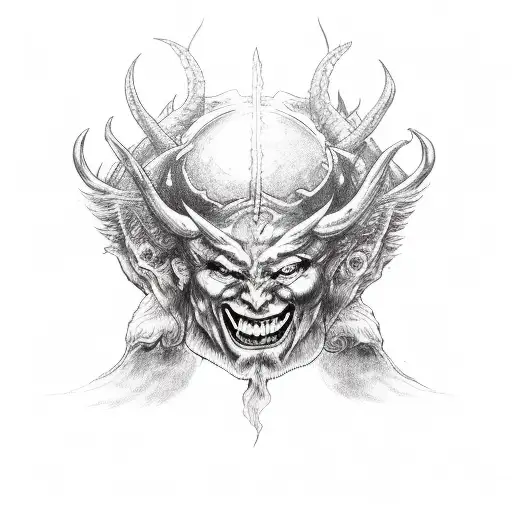 devil on bottom God on top and a demon and angel embracing in center tattoo design idea