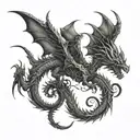 mechanical dragon flying tattoo design idea