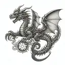 mechanical dragon flying tattoo design idea
