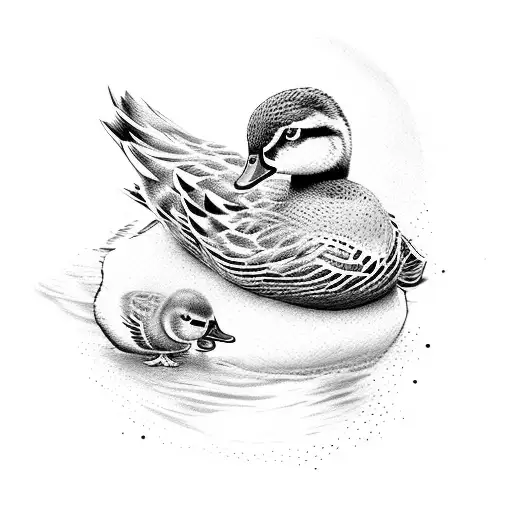 mother duck with 2 ducklings tattoo design idea