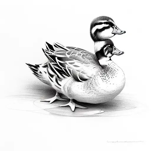 mother duck with 2 ducklings tattoo design idea
