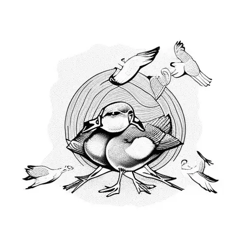 mother duck with two ducklings tattoo design idea