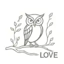 An owl perched on a tree branch with the phrase 'Love People' incorporated into the design tattoo design idea