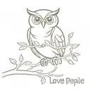 An owl perched on a tree branch with the phrase 'Love People' incorporated into the design tattoo design idea