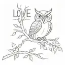 An owl perched on a tree branch with the phrase 'Love People' incorporated into the design tattoo design idea