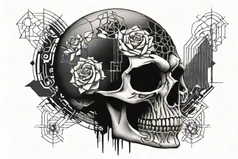 Rose inside skull tattoo design idea