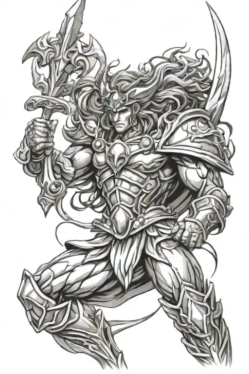 Saint Seiya Poseidon holding a trident tattoo design idea