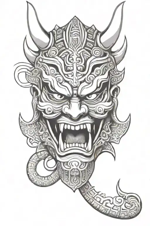 samurai mask in japanese devil mouth tattoo design idea