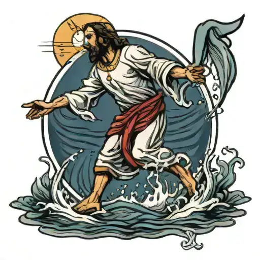 Jesus walking on water tattoo design idea
